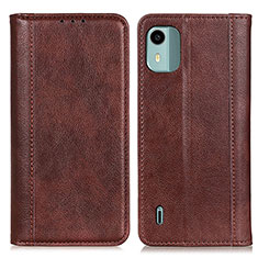 Leather Case Stands Flip Cover Holder D03Y for Nokia C12 Brown