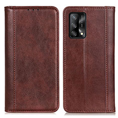 Leather Case Stands Flip Cover Holder D03Y for Oppo A95 4G Brown