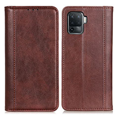 Leather Case Stands Flip Cover Holder D03Y for Oppo F19 Pro Brown