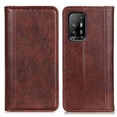 Leather Case Stands Flip Cover Holder D03Y for Oppo F19 Pro+ Plus 5G Brown