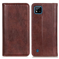 Leather Case Stands Flip Cover Holder D03Y for Realme C11 (2021) Brown