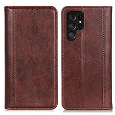 Leather Case Stands Flip Cover Holder D03Y for Samsung Galaxy S22 Ultra 5G Brown