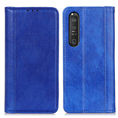 Leather Case Stands Flip Cover Holder D03Y for Sony Xperia 1 III Blue