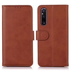 Leather Case Stands Flip Cover Holder D03Y for Sony Xperia 1 V Brown
