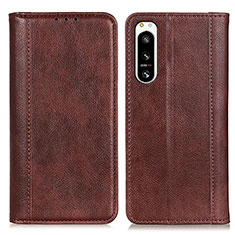 Leather Case Stands Flip Cover Holder D03Y for Sony Xperia 5 IV Brown