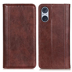 Leather Case Stands Flip Cover Holder D03Y for Sony Xperia 5 V Brown