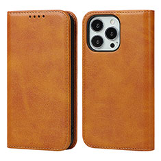 Leather Case Stands Flip Cover Holder D04T for Apple iPhone 13 Pro Max Light Brown