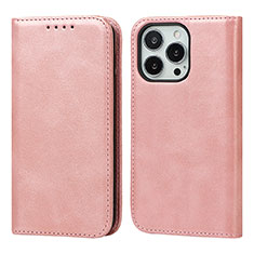 Leather Case Stands Flip Cover Holder D04T for Apple iPhone 13 Pro Pink