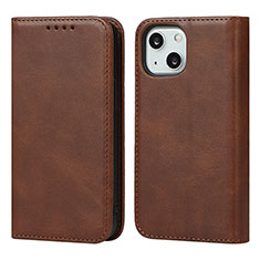 Leather Case Stands Flip Cover Holder D04T for Apple iPhone 14 Brown