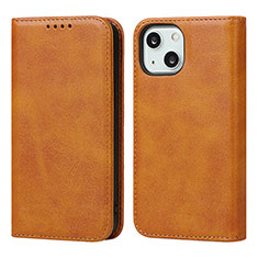 Leather Case Stands Flip Cover Holder D04T for Apple iPhone 14 Light Brown