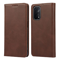 Leather Case Stands Flip Cover Holder D04T for OnePlus Nord N200 5G Brown