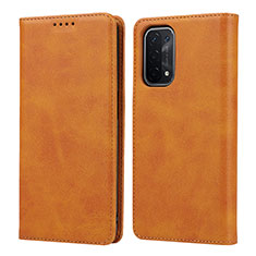 Leather Case Stands Flip Cover Holder D04T for OnePlus Nord N200 5G Light Brown