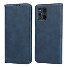 Leather Case Stands Flip Cover Holder D04T for Oppo Find X3 5G Blue