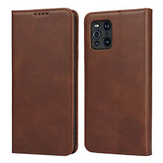 Leather Case Stands Flip Cover Holder D04T for Oppo Find X3 5G Brown
