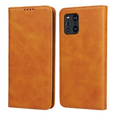 Leather Case Stands Flip Cover Holder D04T for Oppo Find X3 5G Light Brown