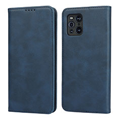 Leather Case Stands Flip Cover Holder D04T for Oppo Find X3 Pro 5G Blue