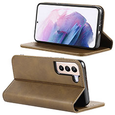 Leather Case Stands Flip Cover Holder D04T for Samsung Galaxy S21 5G Khaki