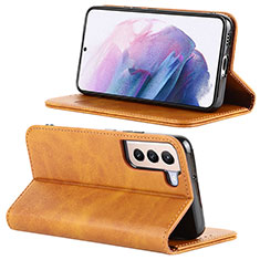 Leather Case Stands Flip Cover Holder D04T for Samsung Galaxy S21 5G Light Brown
