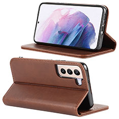Leather Case Stands Flip Cover Holder D04T for Samsung Galaxy S21 FE 5G Brown