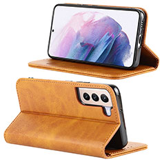 Leather Case Stands Flip Cover Holder D04T for Samsung Galaxy S21 FE 5G Light Brown