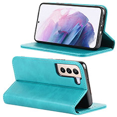 Leather Case Stands Flip Cover Holder D04T for Samsung Galaxy S21 Plus 5G Sky Blue