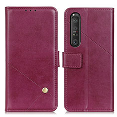 Leather Case Stands Flip Cover Holder D04Y for Sony Xperia 1 III Purple