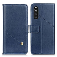 Leather Case Stands Flip Cover Holder D04Y for Sony Xperia 10 III Blue