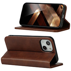 Leather Case Stands Flip Cover Holder D05T for Apple iPhone 13 Brown