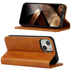 Leather Case Stands Flip Cover Holder D05T for Apple iPhone 13 Light Brown