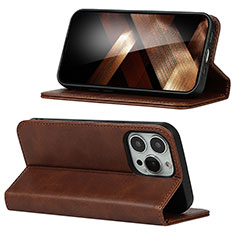 Leather Case Stands Flip Cover Holder D05T for Apple iPhone 13 Pro Brown