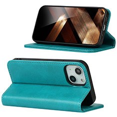 Leather Case Stands Flip Cover Holder D05T for Apple iPhone 14 Plus Cyan