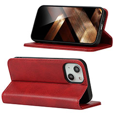 Leather Case Stands Flip Cover Holder D05T for Apple iPhone 14 Plus Red