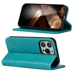 Leather Case Stands Flip Cover Holder D05T for Apple iPhone 14 Pro Cyan