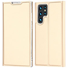 Leather Case Stands Flip Cover Holder D05T for Samsung Galaxy S21 Ultra 5G Gold