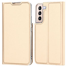 Leather Case Stands Flip Cover Holder D05T for Samsung Galaxy S22 5G Gold