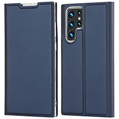 Leather Case Stands Flip Cover Holder D05T for Samsung Galaxy S22 Ultra 5G Blue