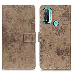 Leather Case Stands Flip Cover Holder D05Y for Motorola Moto E20 Khaki