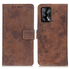 Leather Case Stands Flip Cover Holder D05Y for Oppo A74 4G Brown