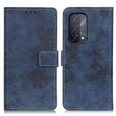 Leather Case Stands Flip Cover Holder D05Y for Oppo A74 5G Blue
