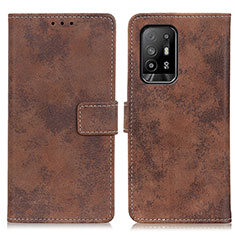 Leather Case Stands Flip Cover Holder D05Y for Oppo Reno5 Z 5G Brown