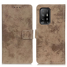 Leather Case Stands Flip Cover Holder D05Y for Oppo Reno5 Z 5G Khaki