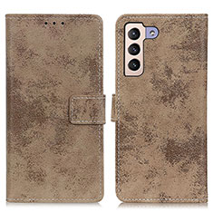 Leather Case Stands Flip Cover Holder D05Y for Samsung Galaxy S21 Plus 5G Khaki