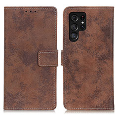 Leather Case Stands Flip Cover Holder D05Y for Samsung Galaxy S21 Ultra 5G Brown