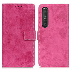 Leather Case Stands Flip Cover Holder D05Y for Sony Xperia 1 III Hot Pink