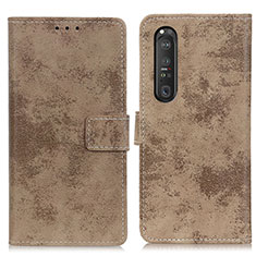 Leather Case Stands Flip Cover Holder D05Y for Sony Xperia 1 III Khaki