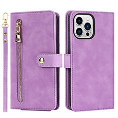 Leather Case Stands Flip Cover Holder D06T for Apple iPhone 13 Pro Max Clove Purple