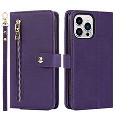Leather Case Stands Flip Cover Holder D06T for Apple iPhone 13 Pro Max Purple