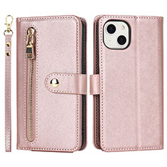 Leather Case Stands Flip Cover Holder D06T for Apple iPhone 13 Rose Gold