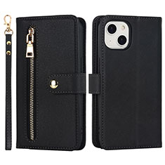 Leather Case Stands Flip Cover Holder D06T for Apple iPhone 14 Black