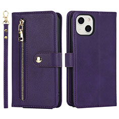 Leather Case Stands Flip Cover Holder D06T for Apple iPhone 14 Plus Purple